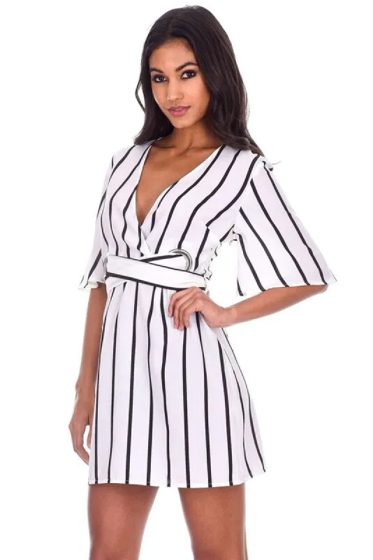 Cream Striped Eyelet Tie Waist Dress sold by AX Paris