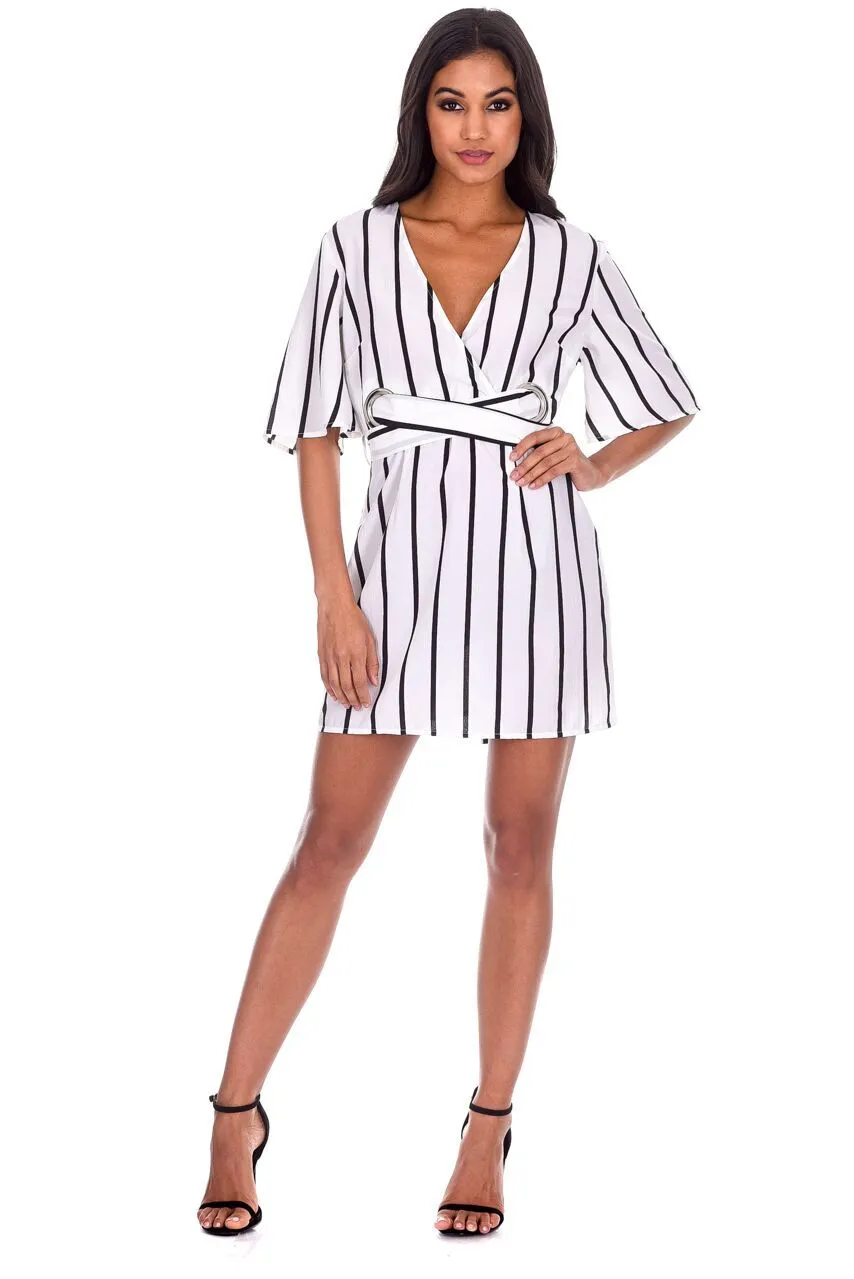 Cream Striped Eyelet Tie Waist Dress sold by AX Paris product image thumbnail 2