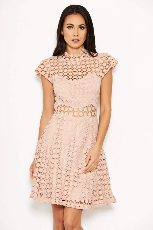 Nude Lace Skater Mini Dress sold by AX Paris