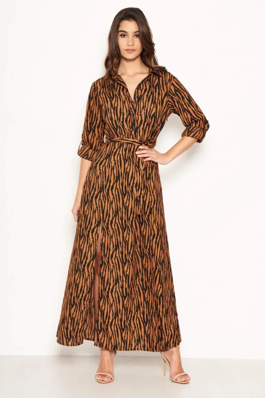 Animal Print Maxi Shirt Dress sold by AX Paris