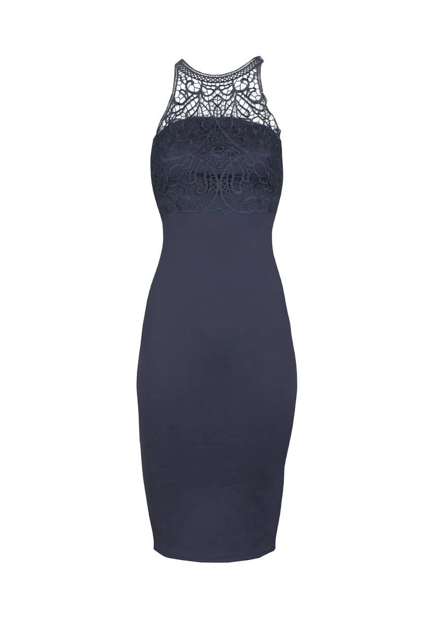 Navy Crochet Top Bodycon Midi Dress sold by AX Paris product image thumbnail 4