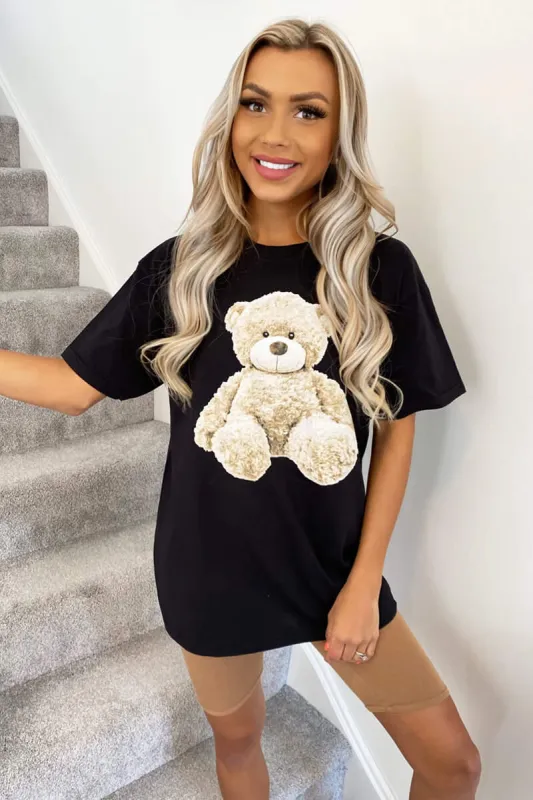 Black Teddy Print Oversized Tee sold by AX Paris