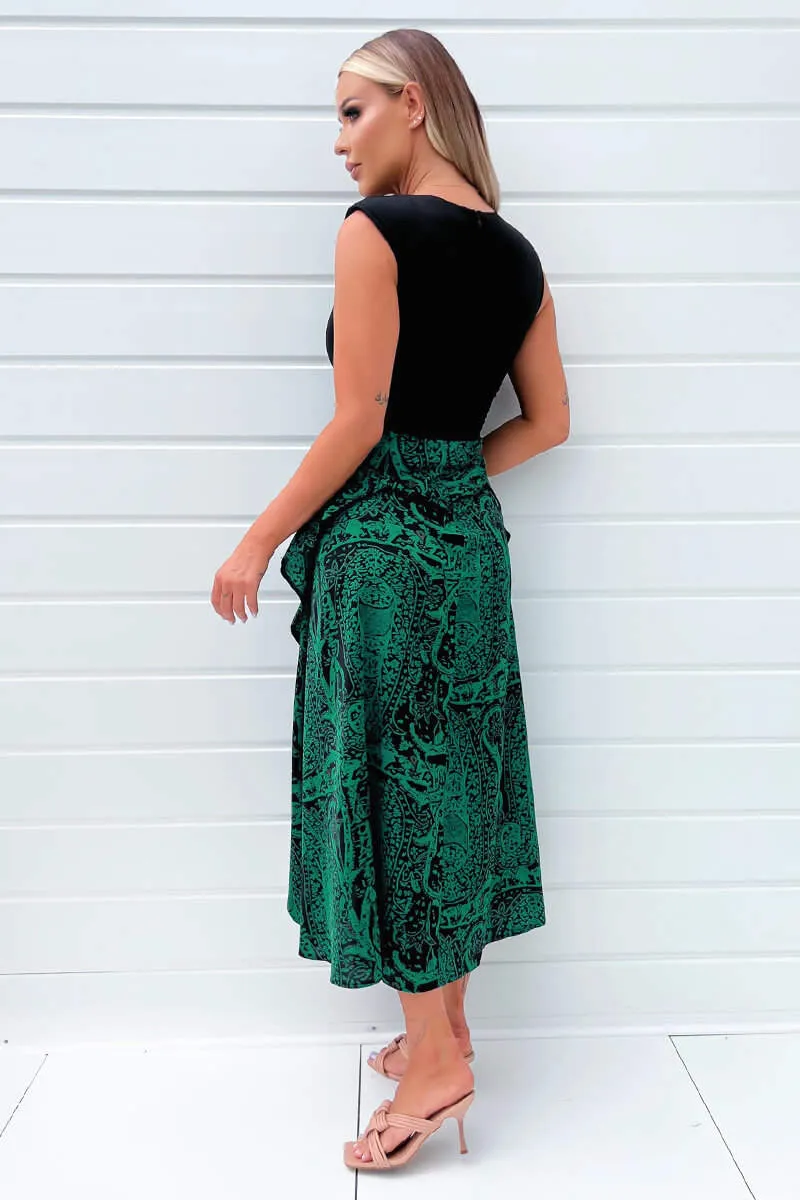 Green And Black Printed 2 In 1 Padded Shoulder Midi Dress sold by AX Paris product image thumbnail 4