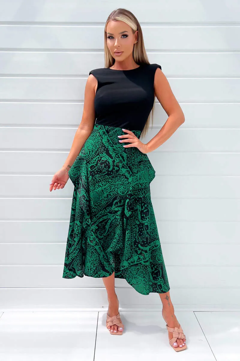 Green And Black Printed 2 In 1 Padded Shoulder Midi Dress sold by AX Paris product image thumbnail 2