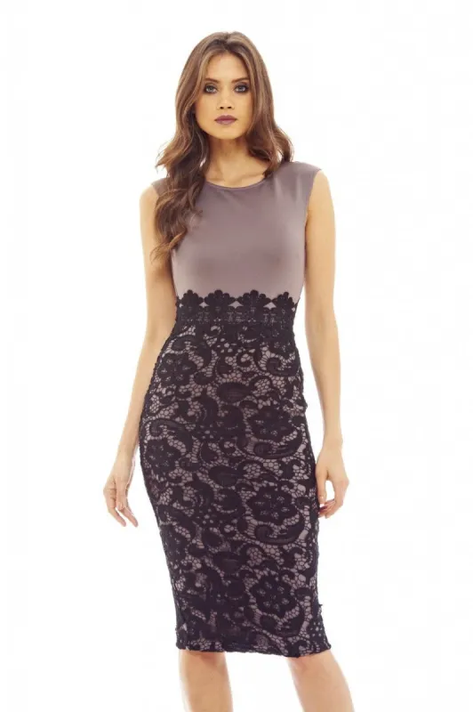 Grey And Black Lace Midi Bodycon Dress sold by AX Paris