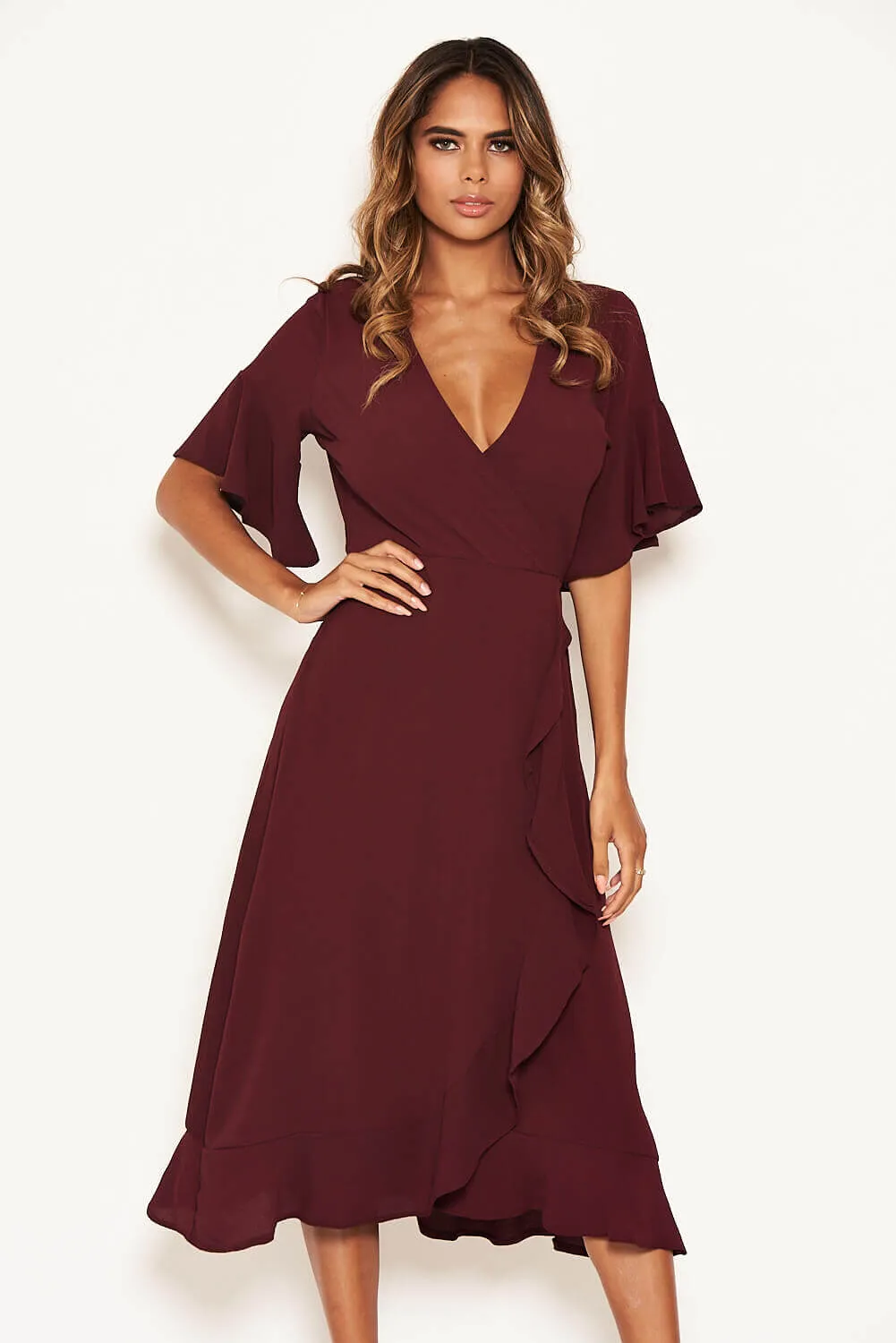 Plum Midi Dress With Frill Hem And Sleeves sold by AX Paris product image thumbnail 2