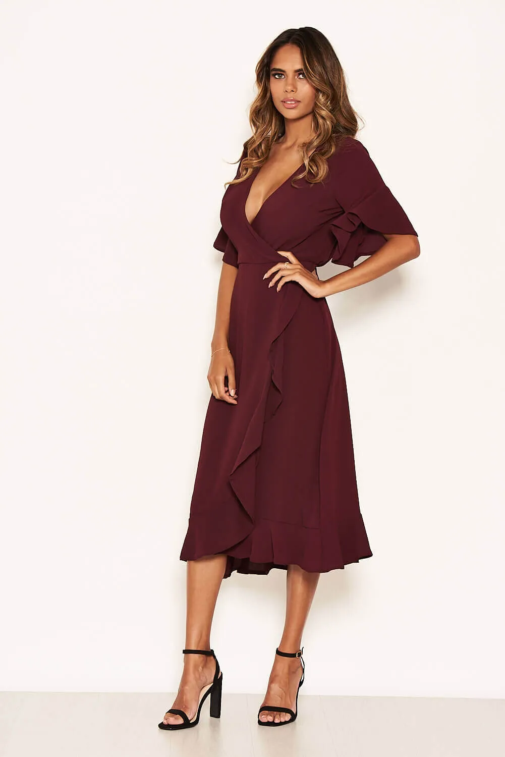 Plum Midi Dress With Frill Hem And Sleeves sold by AX Paris product image thumbnail 3
