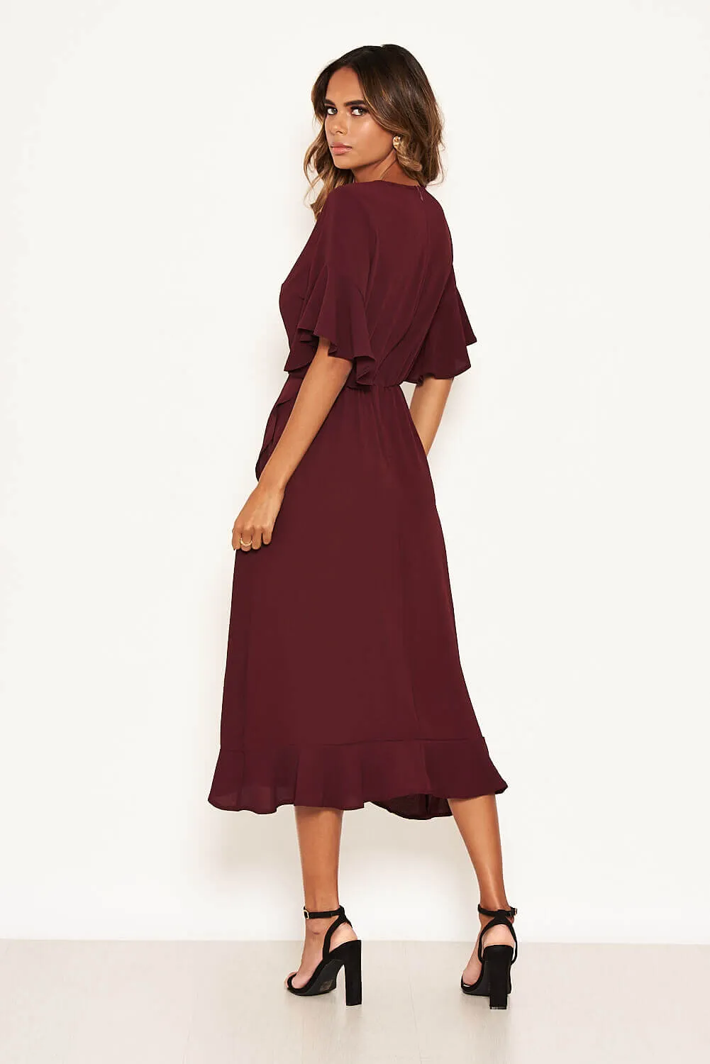 Plum Midi Dress With Frill Hem And Sleeves sold by AX Paris product image thumbnail 4