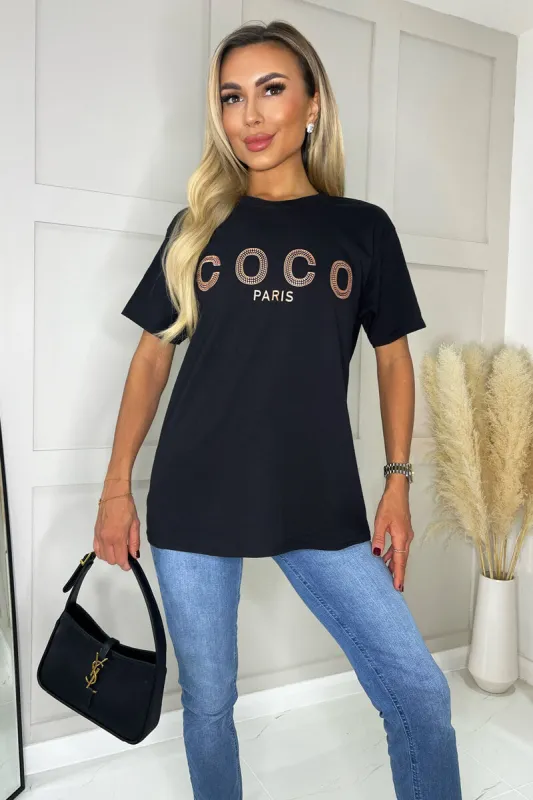 Black Coco Rose Gold Slogan T-Shirt sold by AX Paris