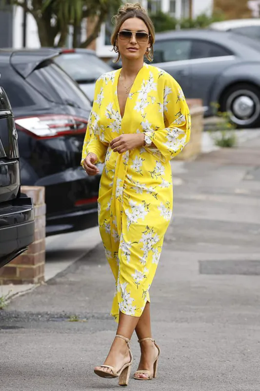 Yellow Floral Kimono Sleeve Maxi Dress sold by AX Paris
