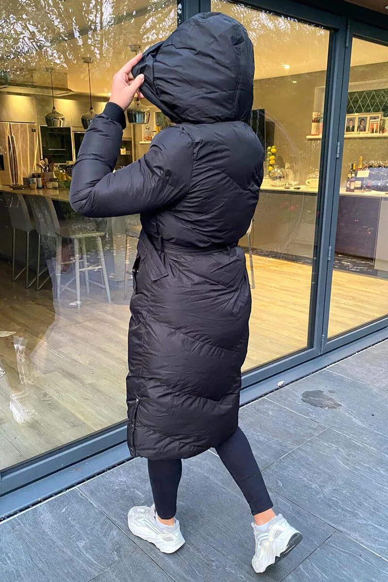 Black Belted Long Puffer Coat sold by AX Paris product image thumbnail 3