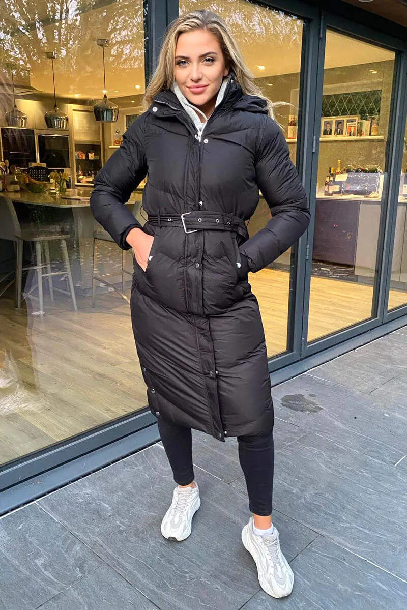 Black Belted Long Puffer Coat sold by AX Paris product image thumbnail 4