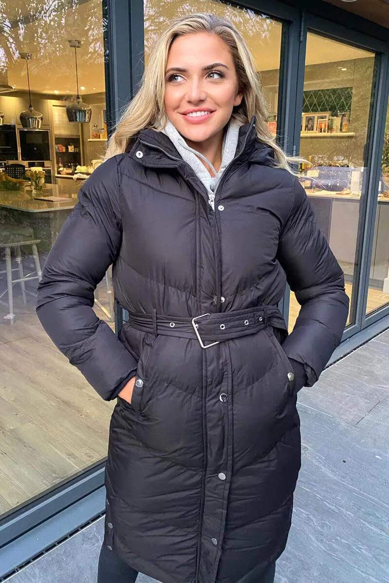 Black Belted Long Puffer Coat sold by AX Paris product image thumbnail 2