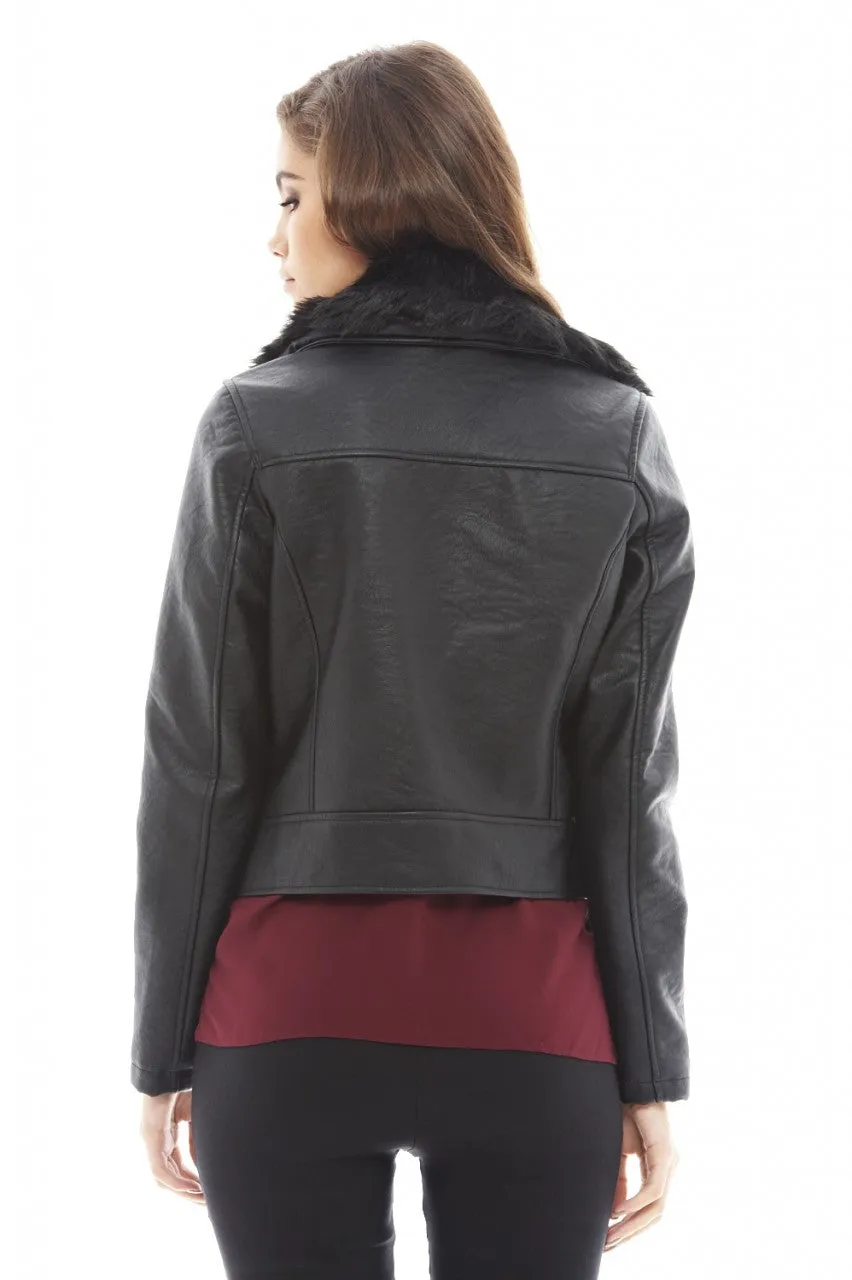 Cropped Faux Leather and Fur Jacket sold by AX Paris product image thumbnail 4