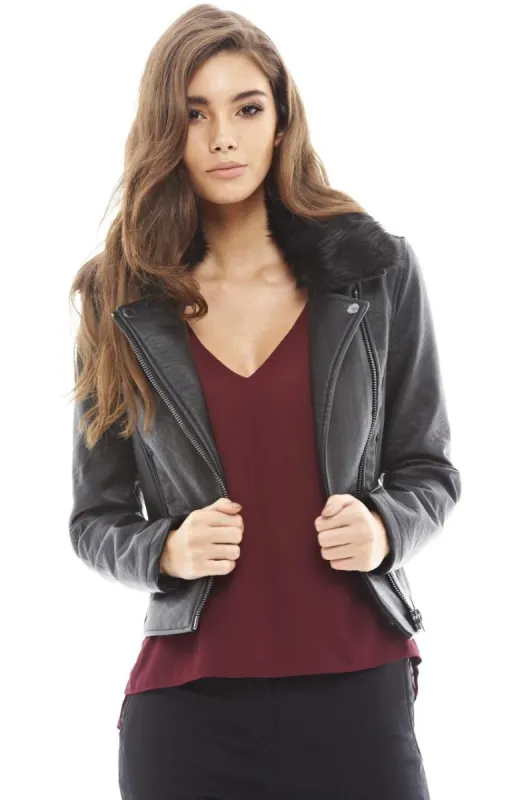 Cropped Faux Leather and Fur Jacket sold by AX Paris
