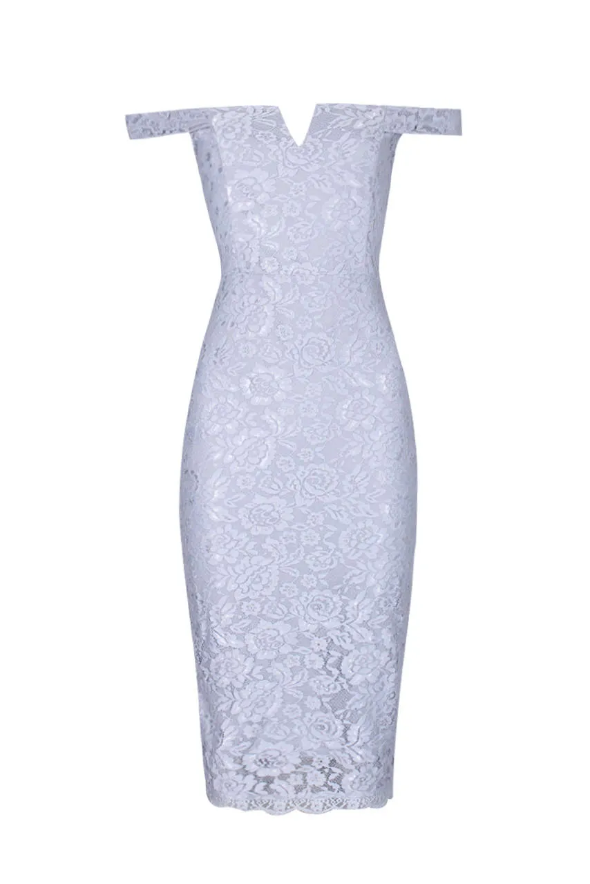 Silver Lace Bardot Midi Dress sold by AX Paris product image thumbnail 4