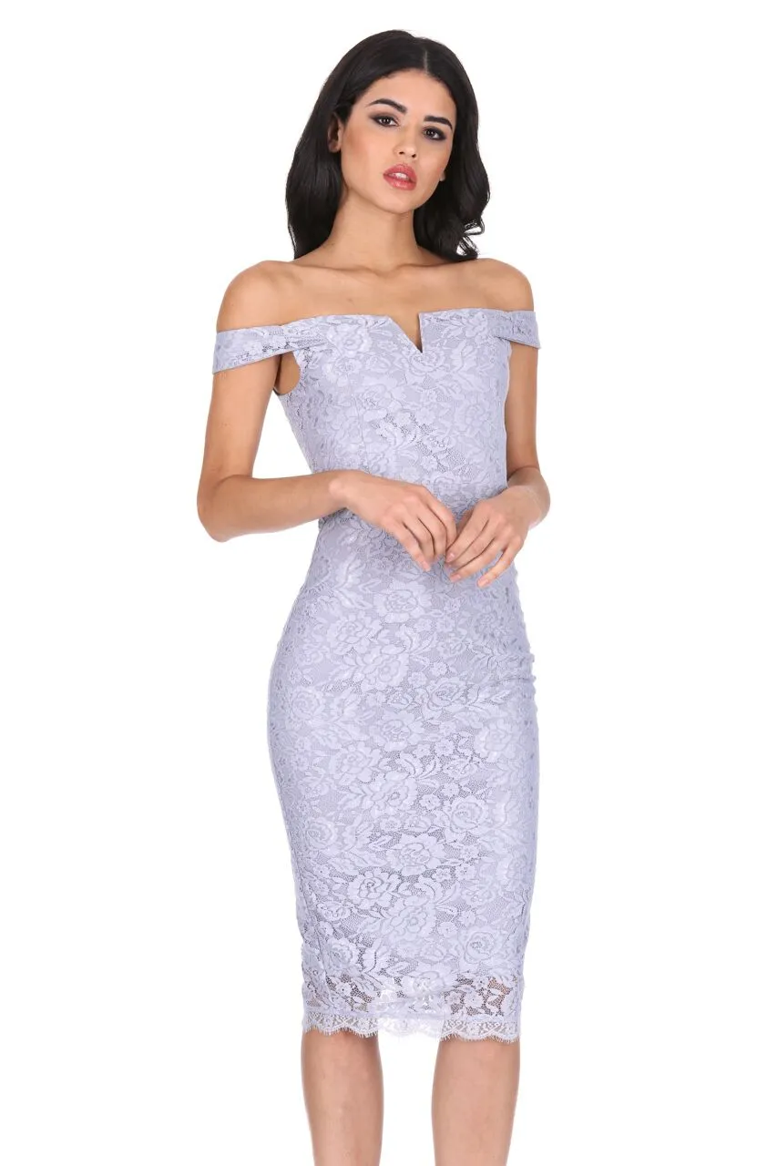 Silver Lace Bardot Midi Dress sold by AX Paris