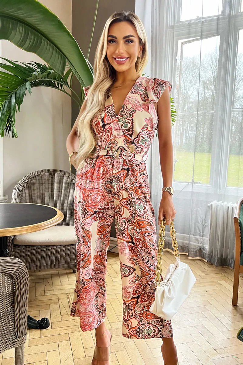 Multi Printed Wrap Top Short Sleeve Belted Jumpsuit sold by AX Paris product image thumbnail 2