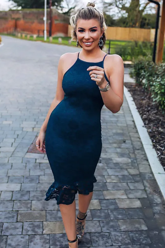 Teal Lace Fishtail Midi Dress sold by AX Paris