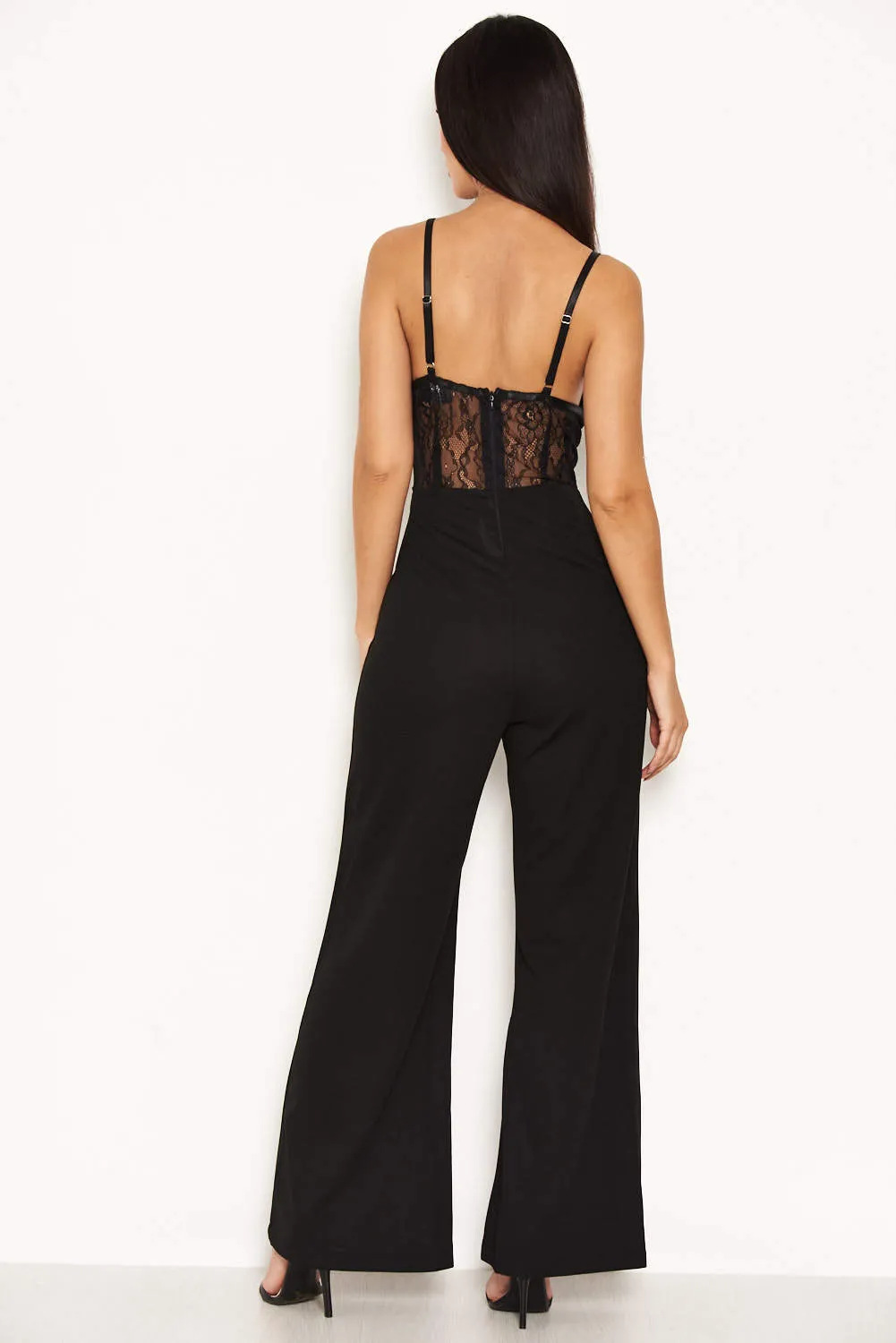 Black Lace Top Wide Leg Jumpsuit sold by AX Paris product image thumbnail 3