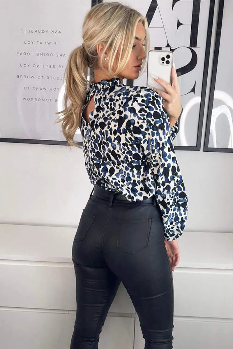 Blue Printed Ruffle High Neck Top sold by AX Paris product image thumbnail 5