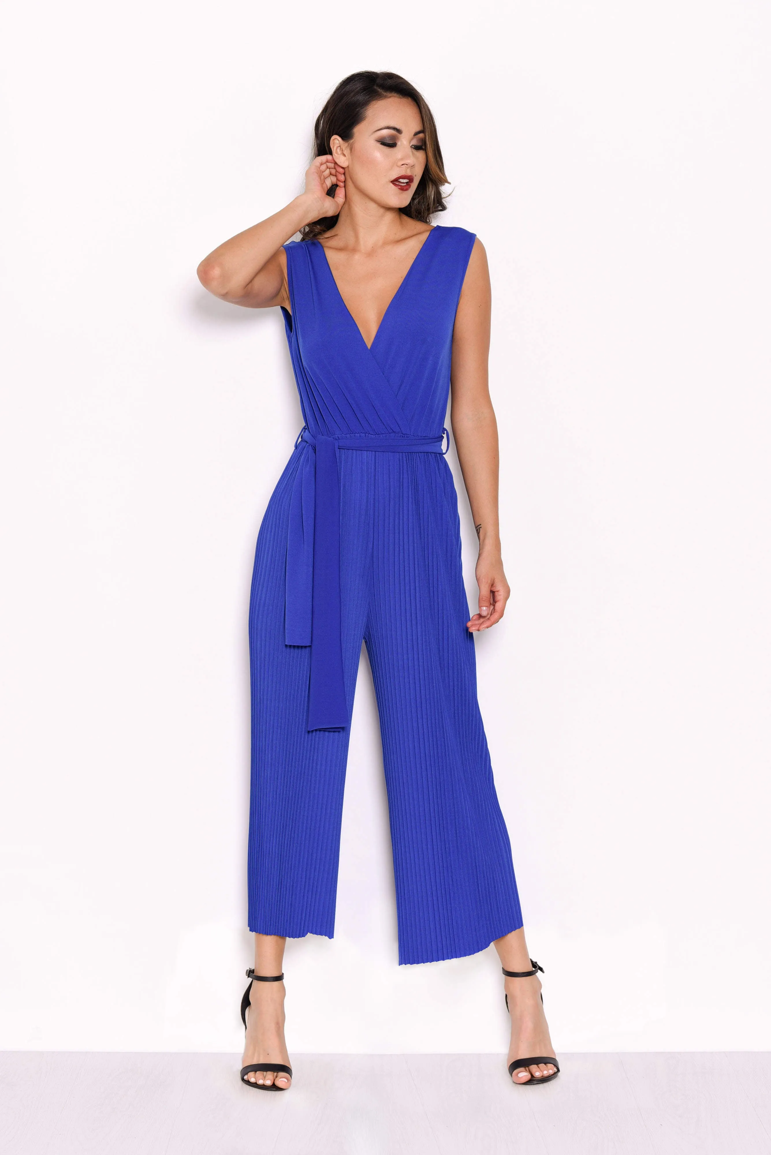 Blue Culotte Pleated Tie Waist Jumpsuit sold by AX Paris product image thumbnail 2