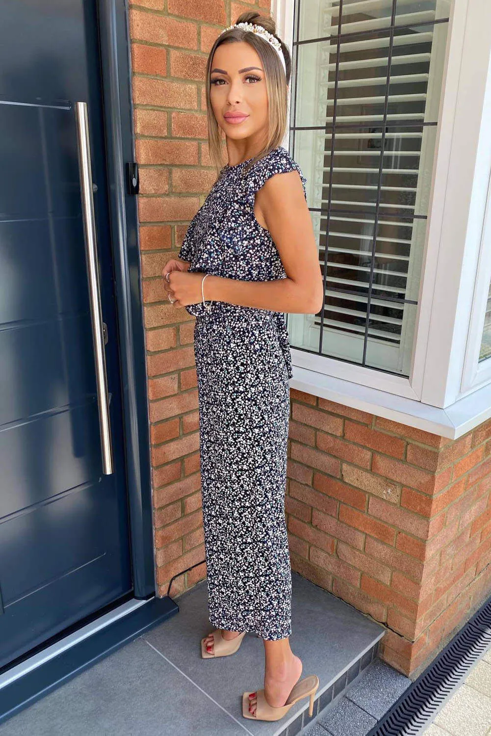 Navy Floral Frill Front Jumpsuit sold by AX Paris product image thumbnail 2