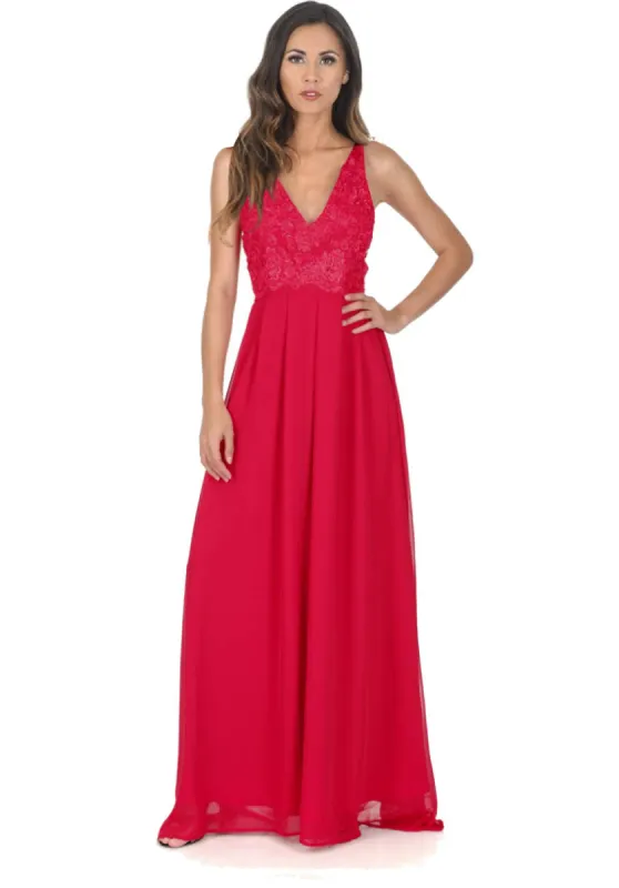 Red Lace Detailed Maxi Dress sold by AX Paris