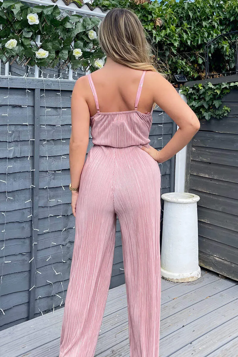 Champagne Wrap Top Tie Waist Full Length Plisse Jumpsuit sold by AX Paris product image thumbnail 2