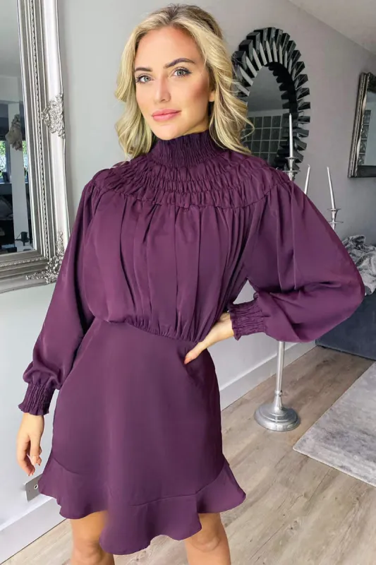Plum Shirring Neck Skater Dress sold by AX Paris