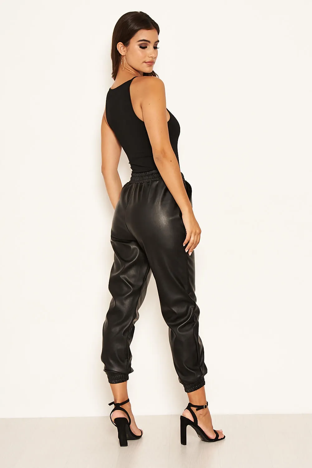 Black Faux Leather Joggers sold by AX Paris product image thumbnail 4
