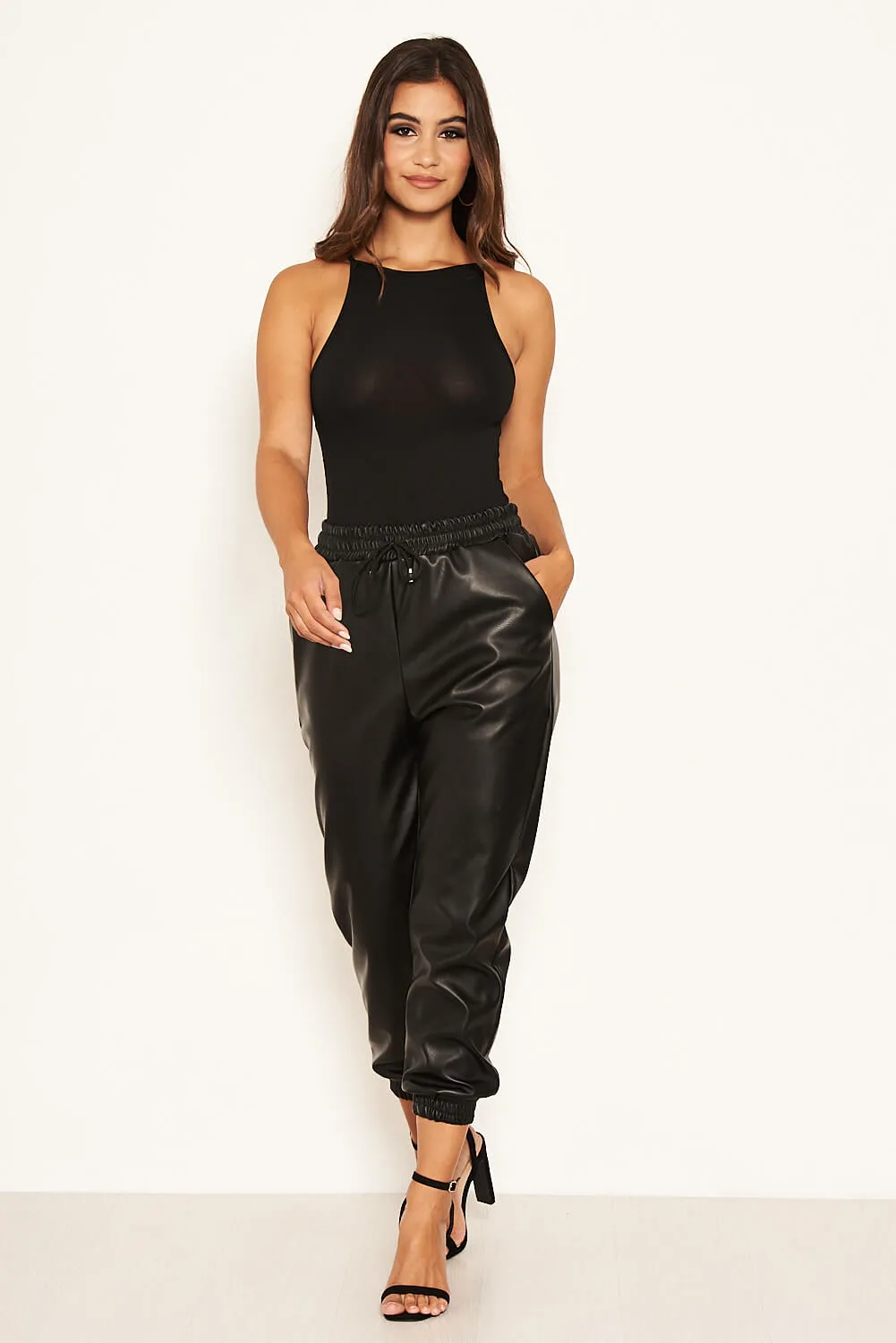 Black Faux Leather Joggers sold by AX Paris product image thumbnail 5