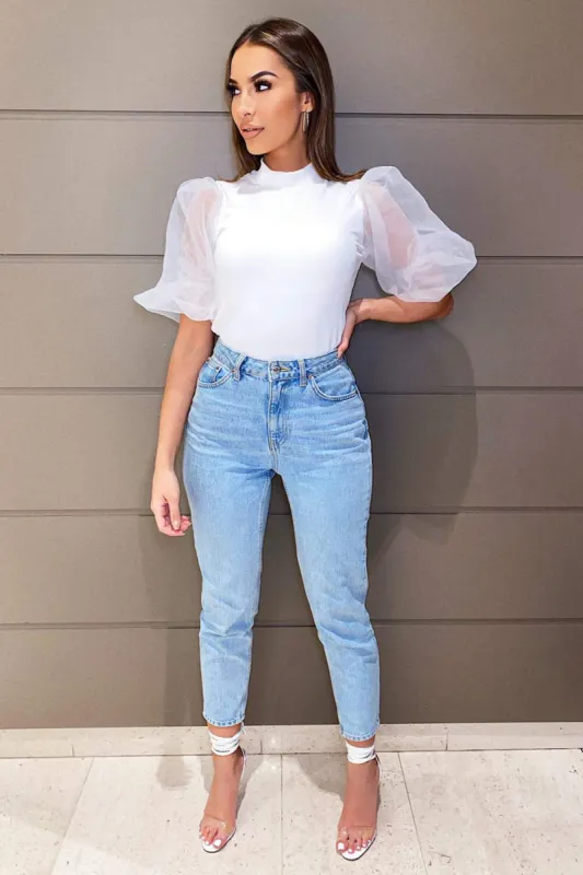 Cream Puff Sleeve Knitted Top sold by AX Paris