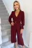 Wine Wrap Over Elasticated Cuff Belted Jumpsuit sold by AX Paris