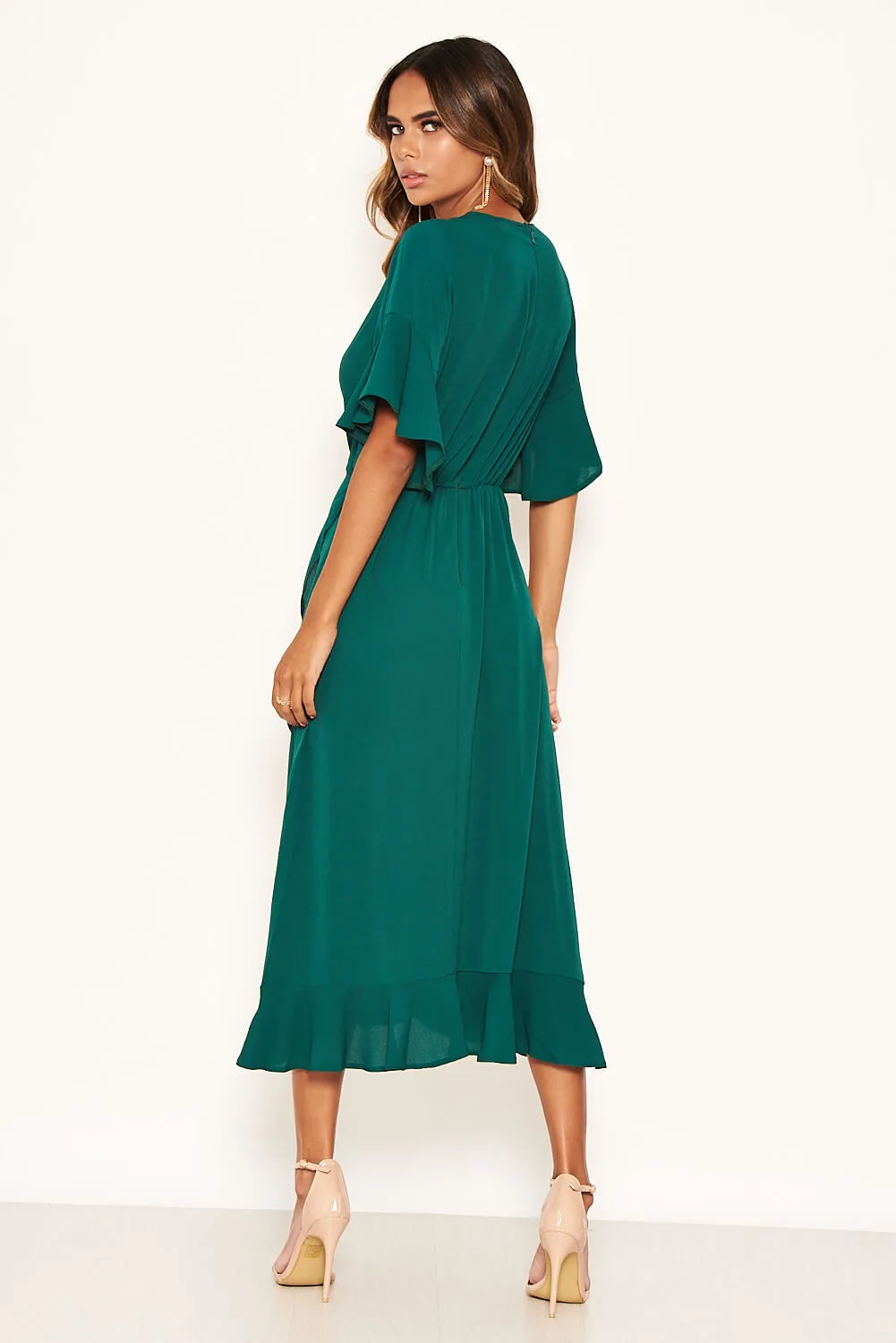 Teal Midi Dress With Frill Hem And Sleeves sold by AX Paris product image thumbnail 4