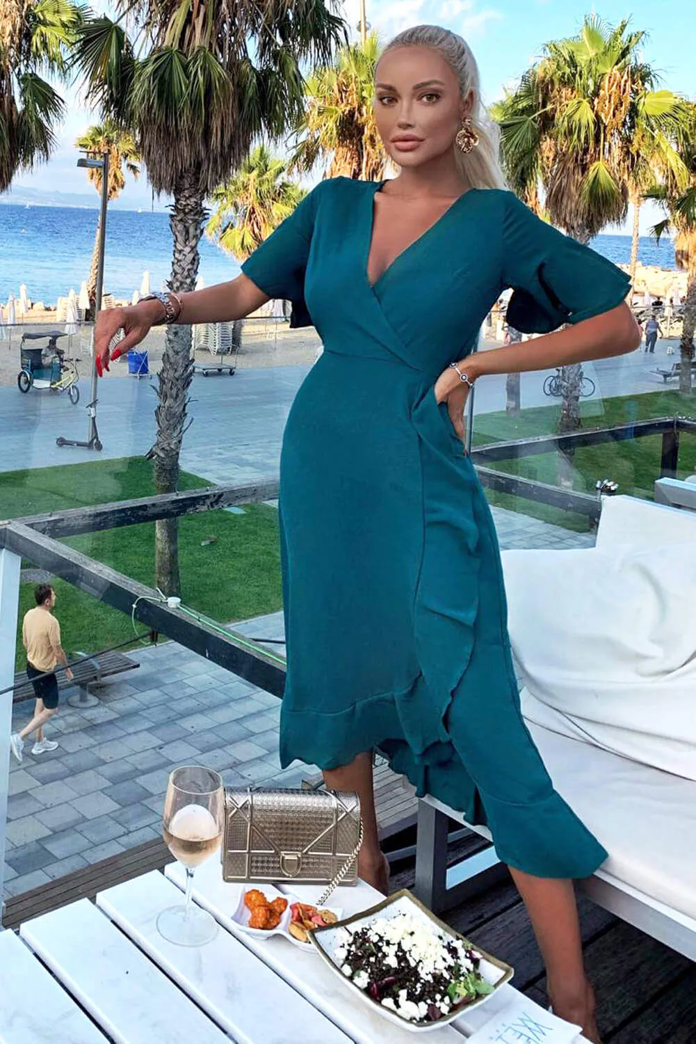 Teal Midi Dress With Frill Hem And Sleeves sold by AX Paris