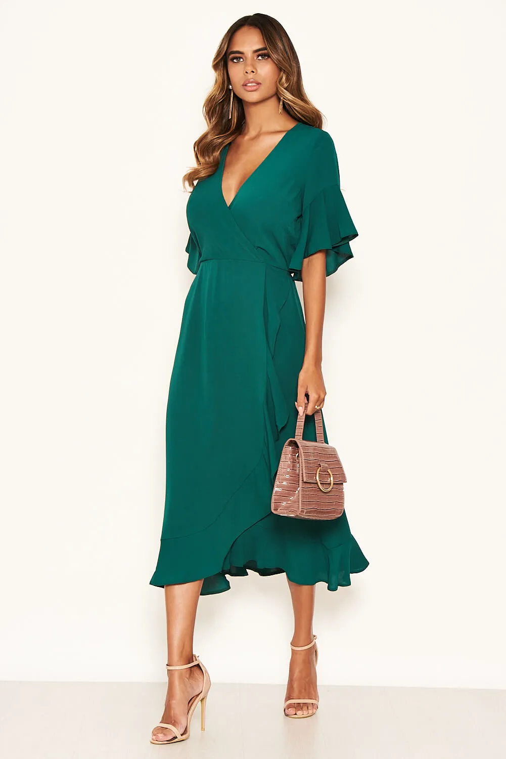 Teal Midi Dress With Frill Hem And Sleeves sold by AX Paris product image thumbnail 5