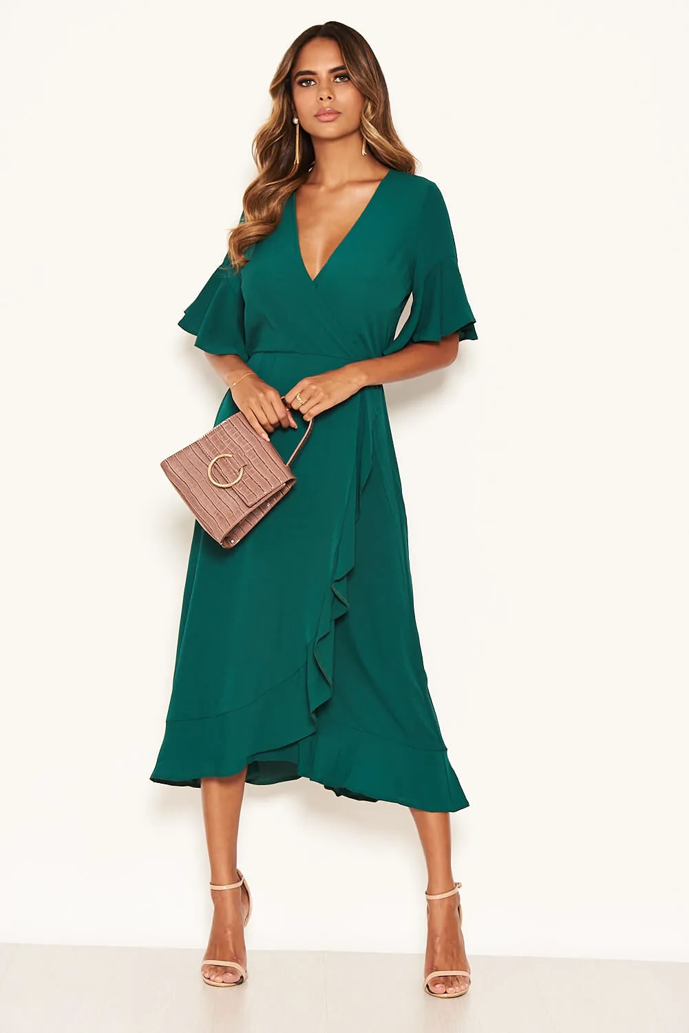 Teal Midi Dress With Frill Hem And Sleeves sold by AX Paris product image thumbnail 2