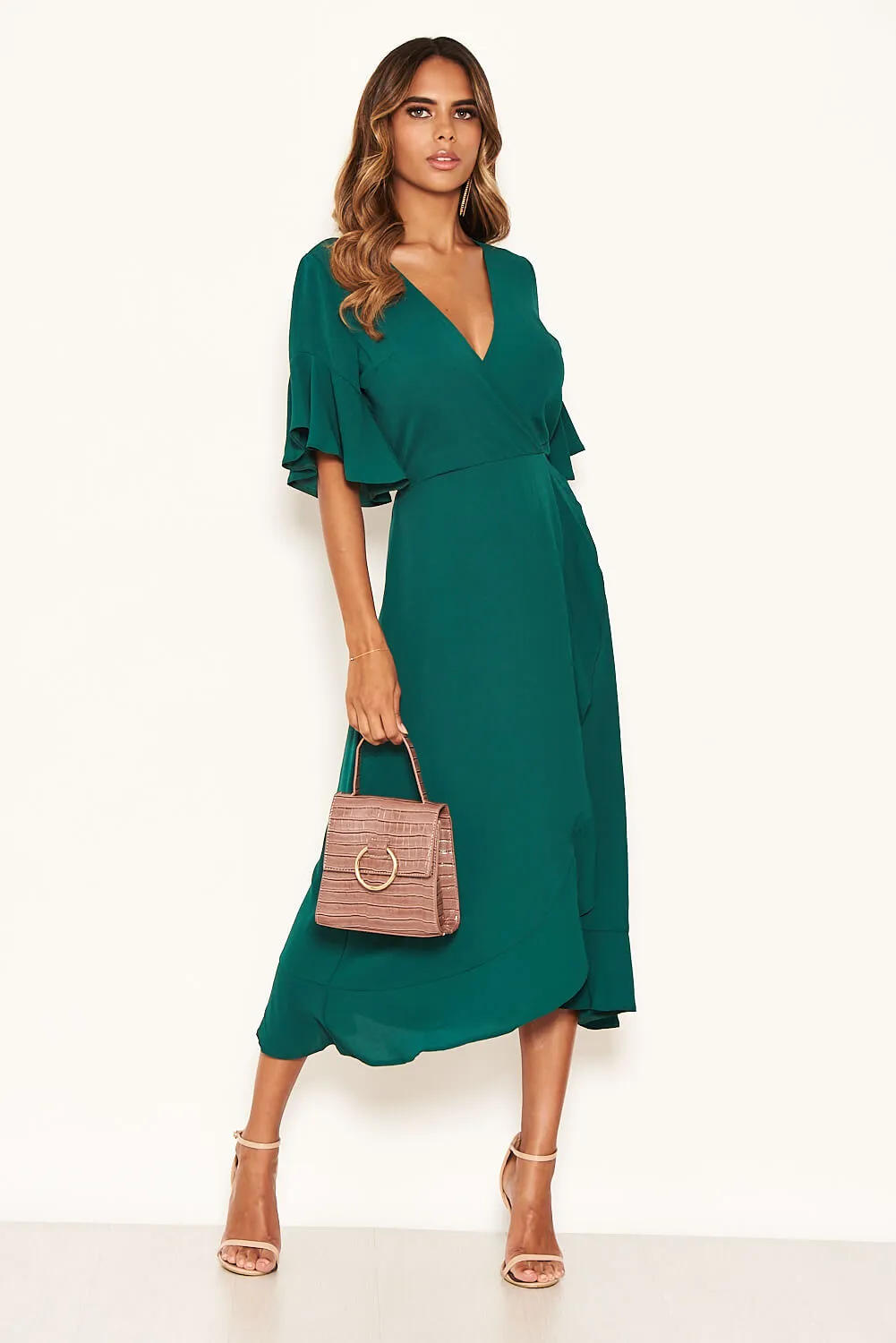 Teal Midi Dress With Frill Hem And Sleeves sold by AX Paris product image thumbnail 3