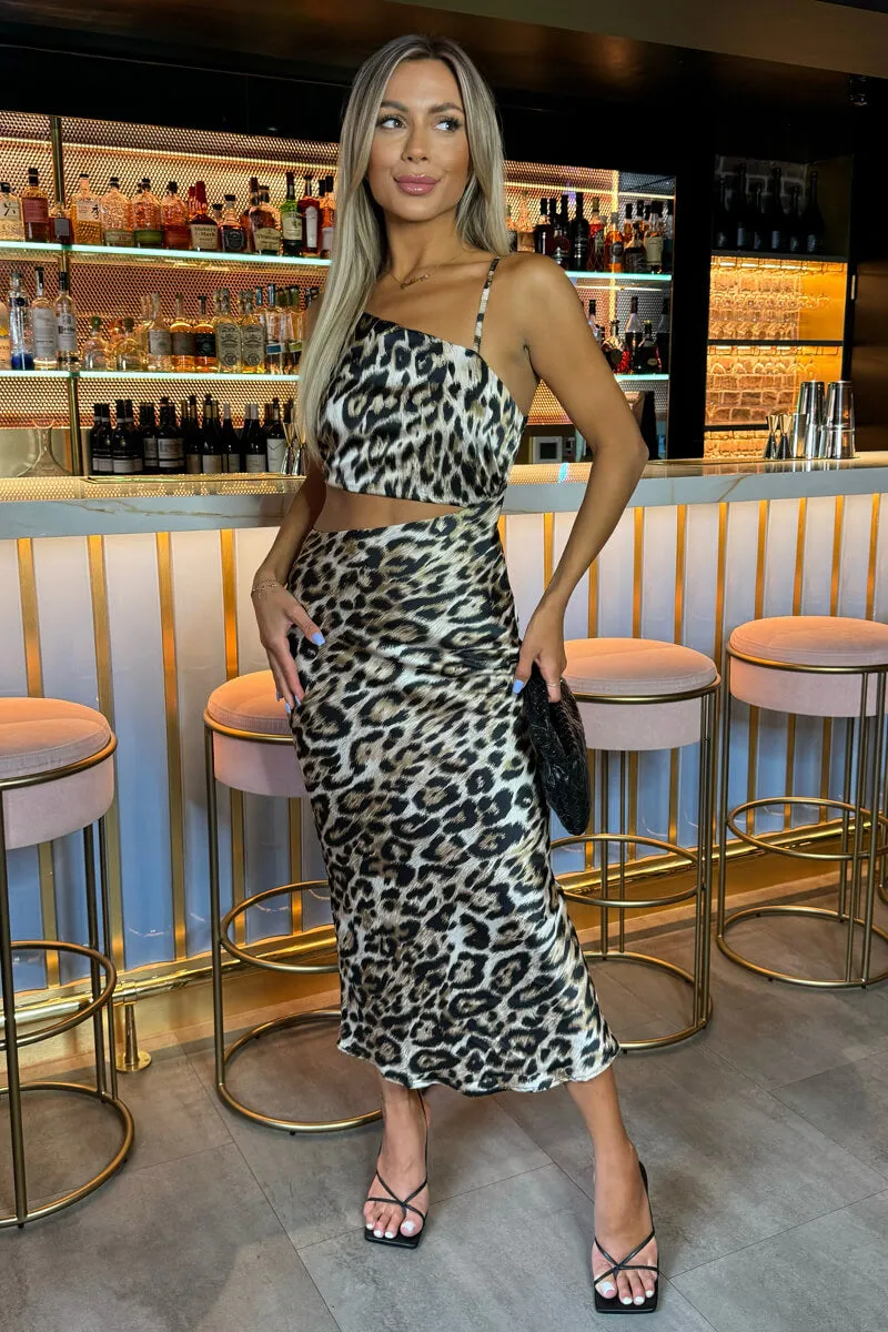 Multi Leopard Print Asymmetric Cut Out Midi Dress sold by AX Paris