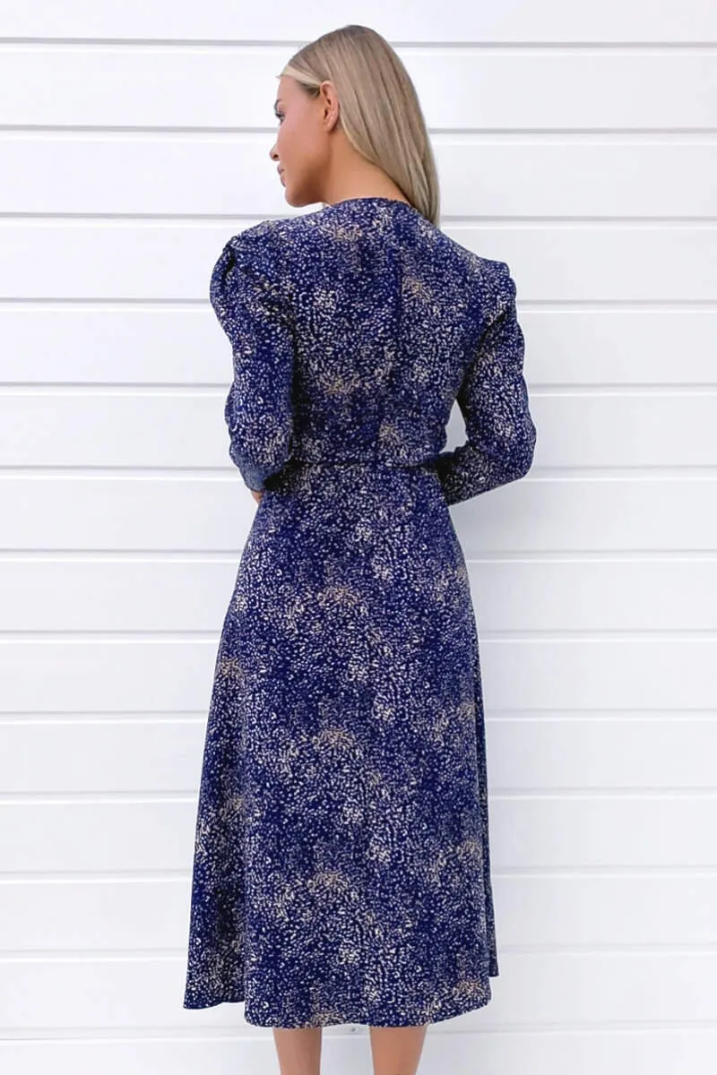 Navy Printed Split Leg Midi Dress sold by AX Paris product image thumbnail 4