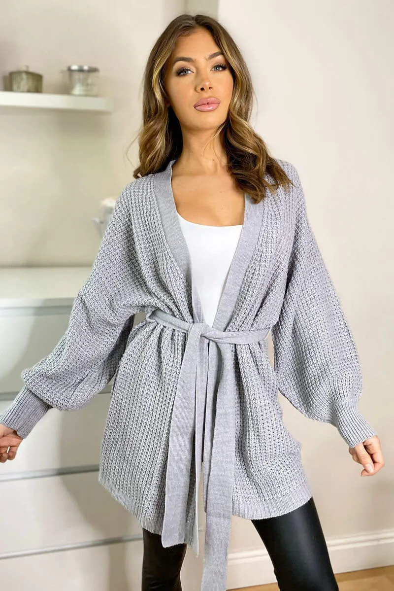 Grey Chunky Knit Balloon Sleeve Cardigan sold by AX Paris product image thumbnail 2