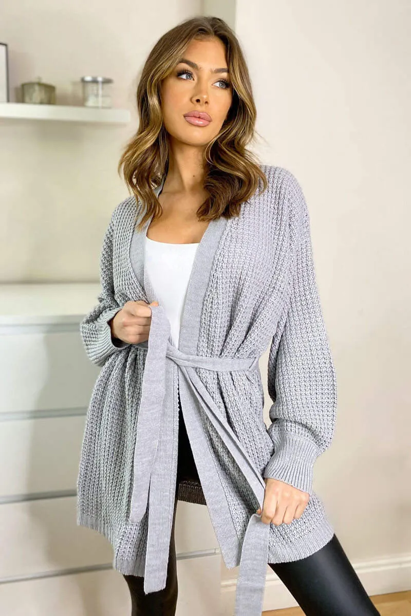Grey Chunky Knit Balloon Sleeve Cardigan sold by AX Paris