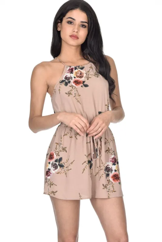 Beige Floral Printed Playsuit sold by AX Paris