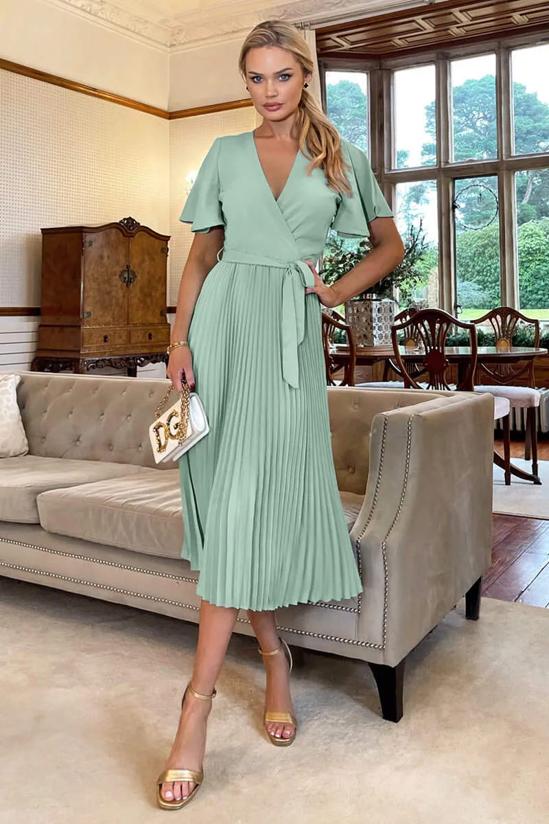 Duck Egg Pleated Midi Dress with Tie Waist sold by AX Paris product image thumbnail 3