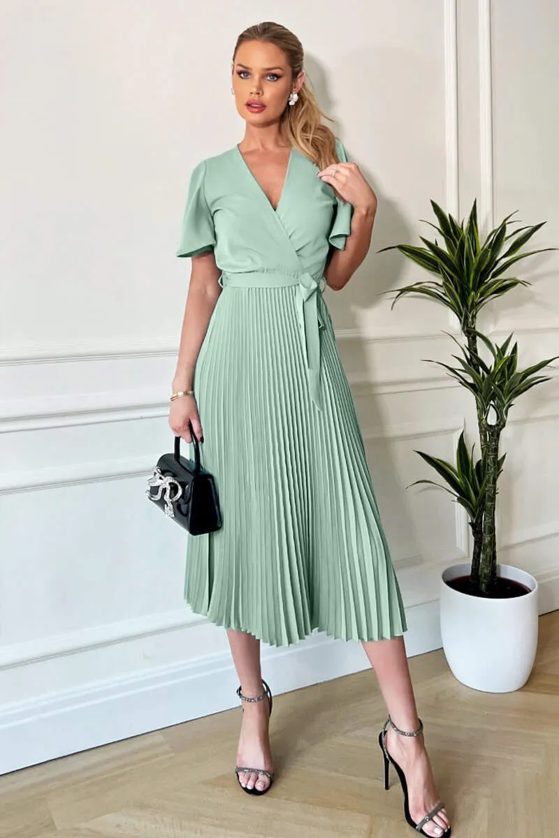 Duck Egg Pleated Midi Dress with Tie Waist sold by AX Paris product image thumbnail 4