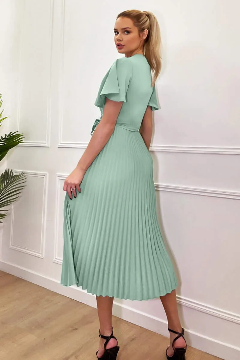 Duck Egg Pleated Midi Dress with Tie Waist sold by AX Paris product image thumbnail 2