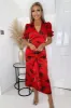 Red And Black Printed Frill Front Midi Dress sold by AX Paris