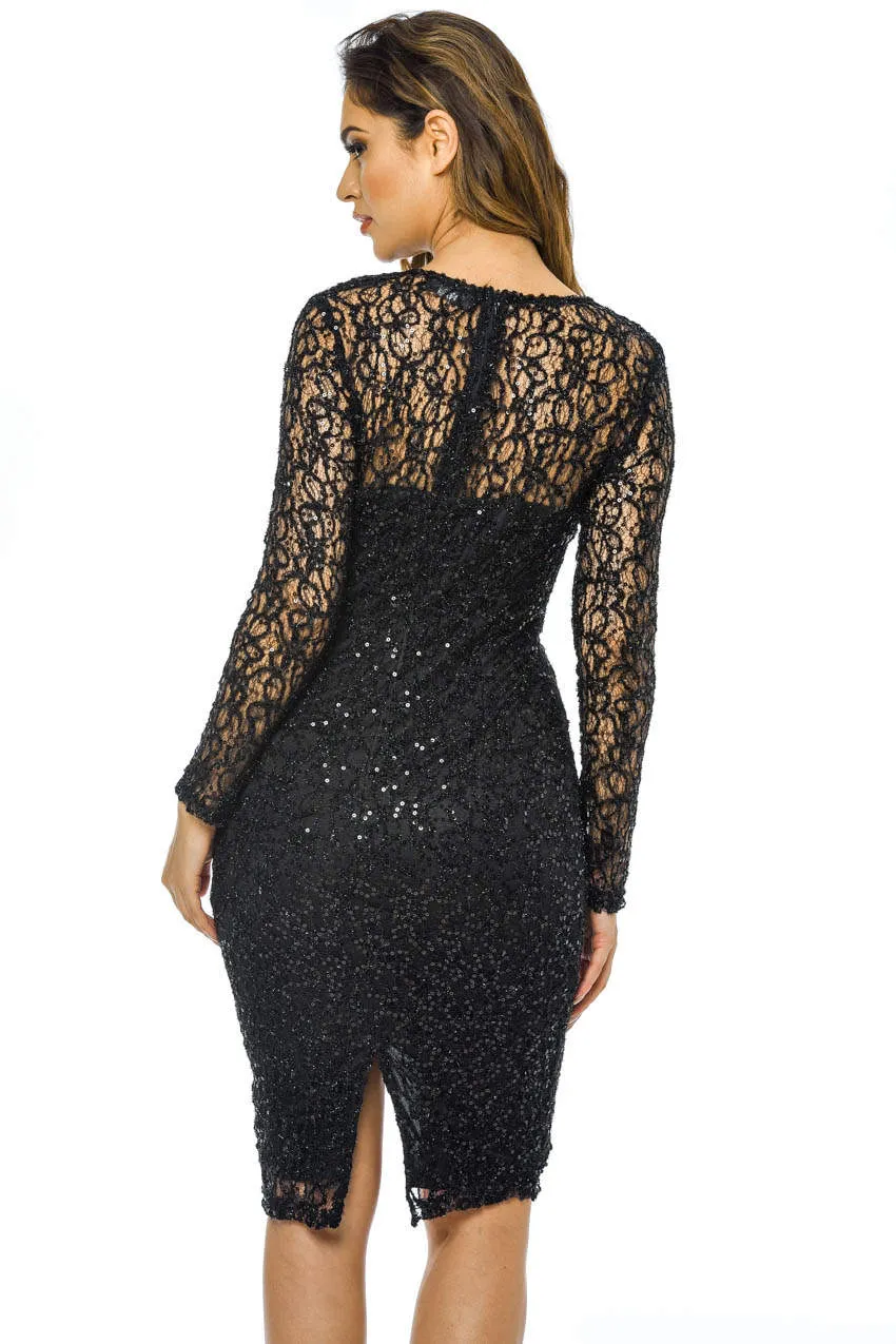 Black Sequin Midi Dress with Wrap Front sold by AX Paris product image thumbnail 4