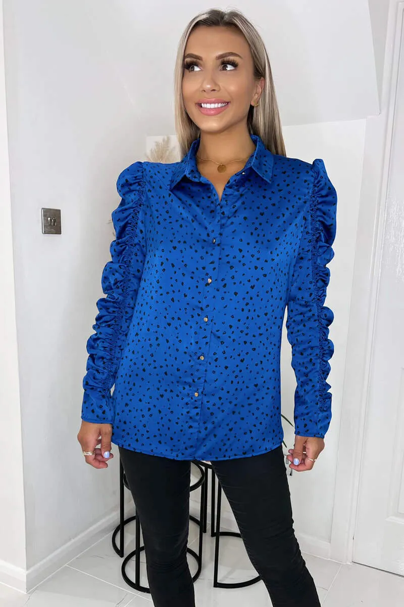 Blue And Black Printed Long Ruched Sleeve Shirt sold by AX Paris product image thumbnail 3